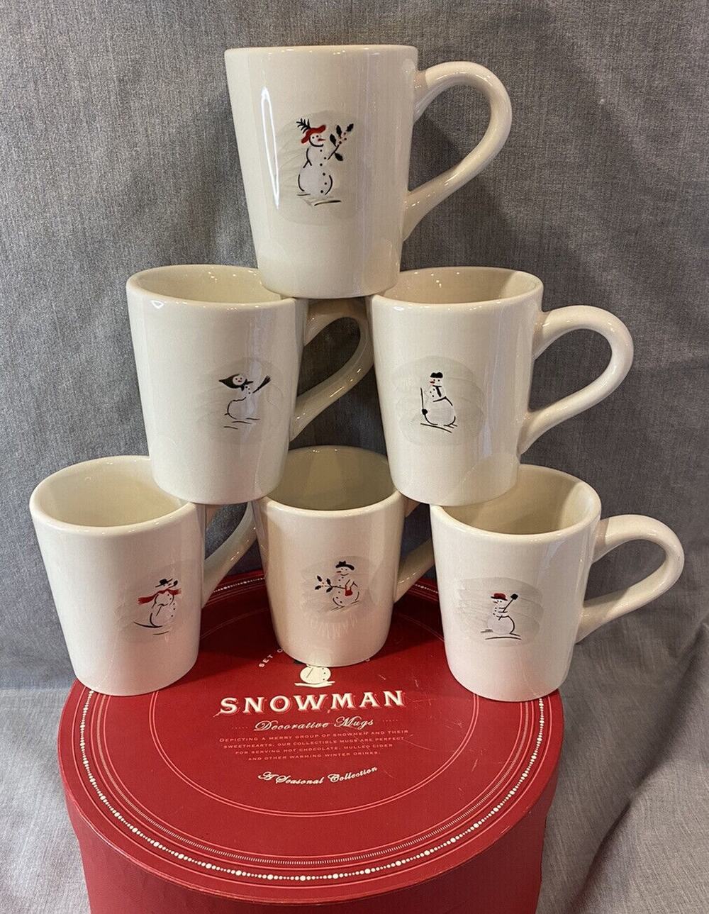 Williams Sonoma 6pc Snowman Christmas Holiday Mug Set NIB